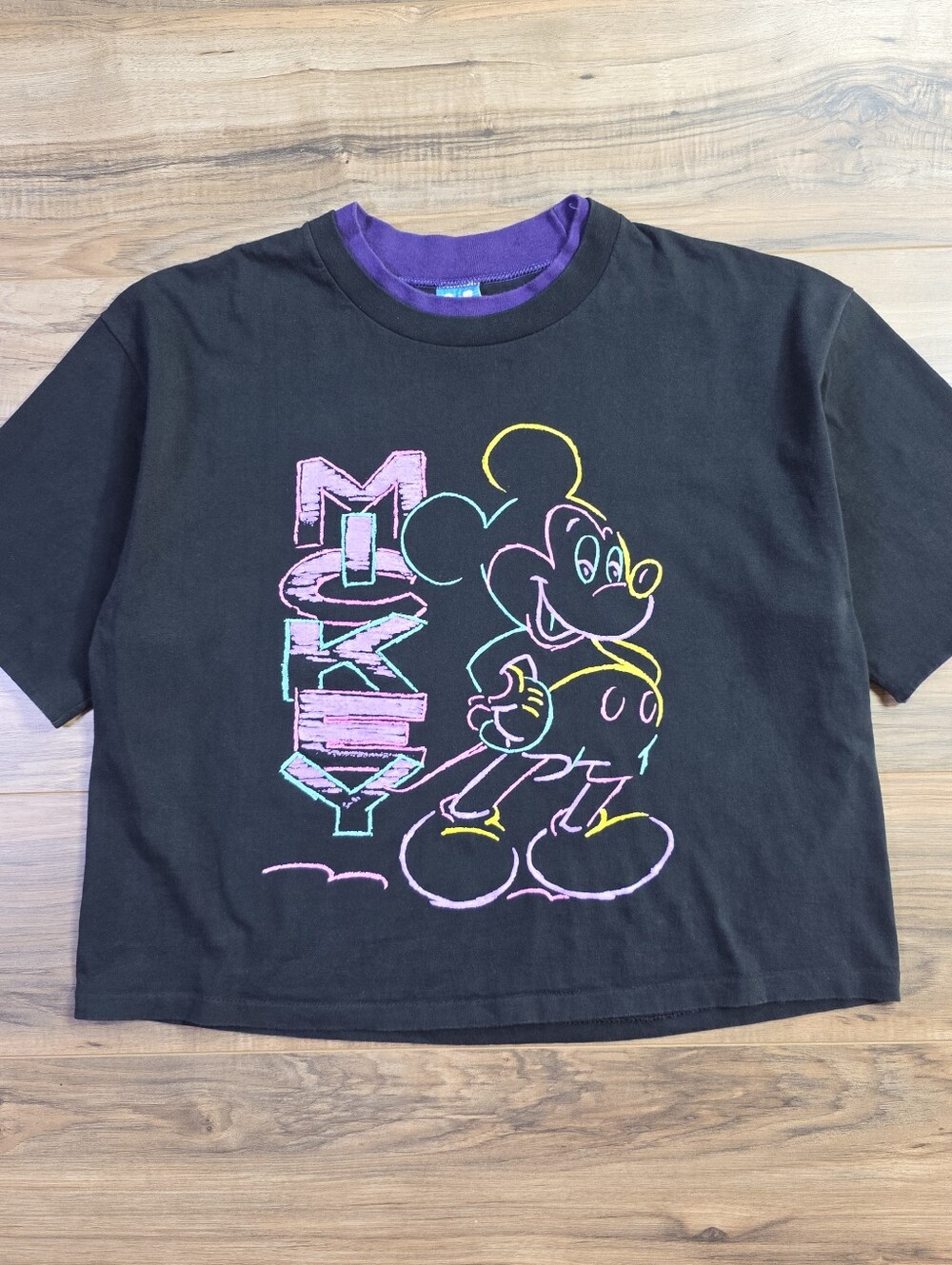 Disney Mickey Mouse Single Stitch T-Shirt Chalk Graphic Neon OSFA Unisex